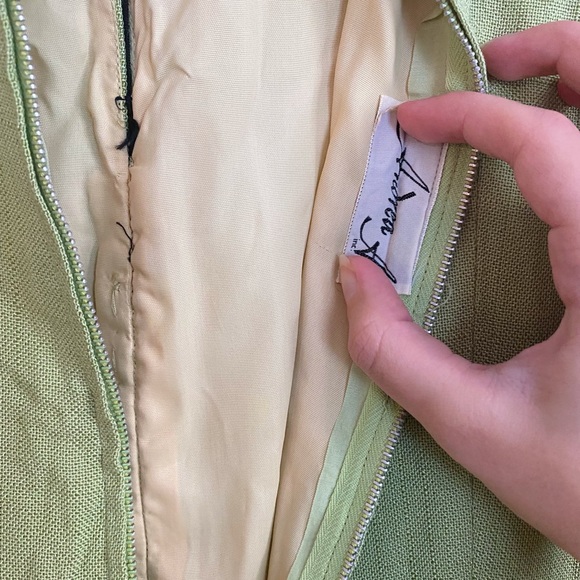 Vintage 60s Dress Peter Pan Collar Linen Twee Spring Green A Line S - Picture 6 of 7